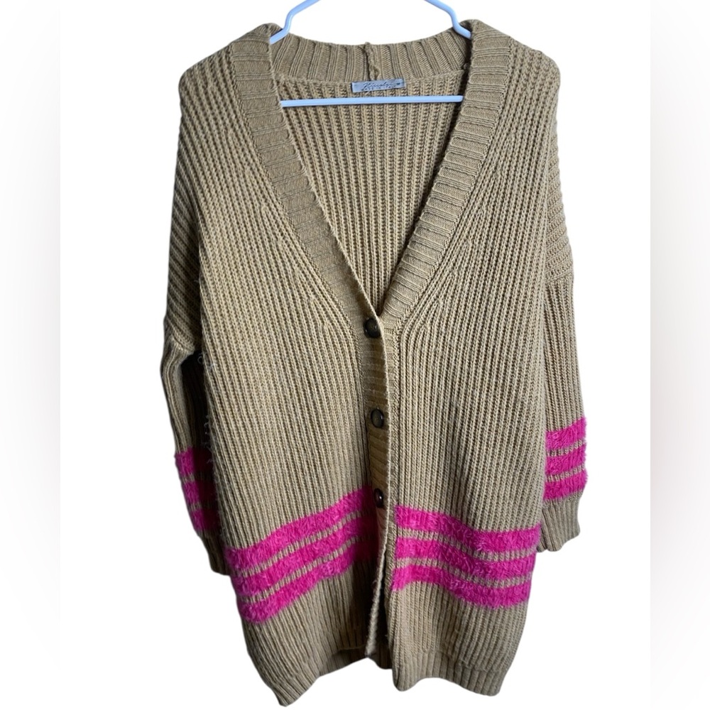 Niccolai Made in Italy Knit Cardigan Sweater Pink and Tan Sweater